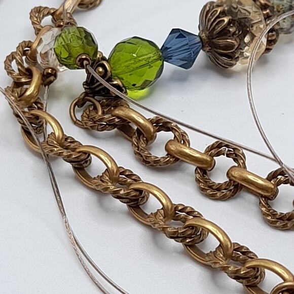 Chico's Three Strand Rhinestone Layering Necklace, Green Purple Beads, 19 Inches - Picture 11 of 12